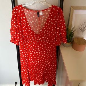 Red Floral Divided Dress H&M